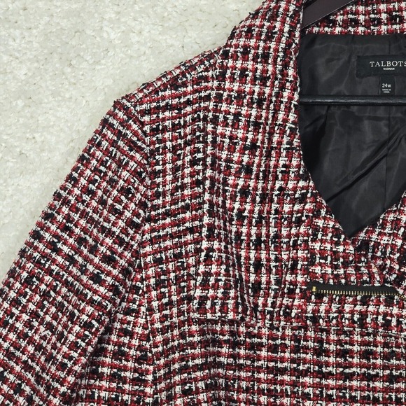 Talbots Jacket Womens 24W Red‎ Black Full Zip Long Sleeve Lined Career Preppy - Picture 3 of 13